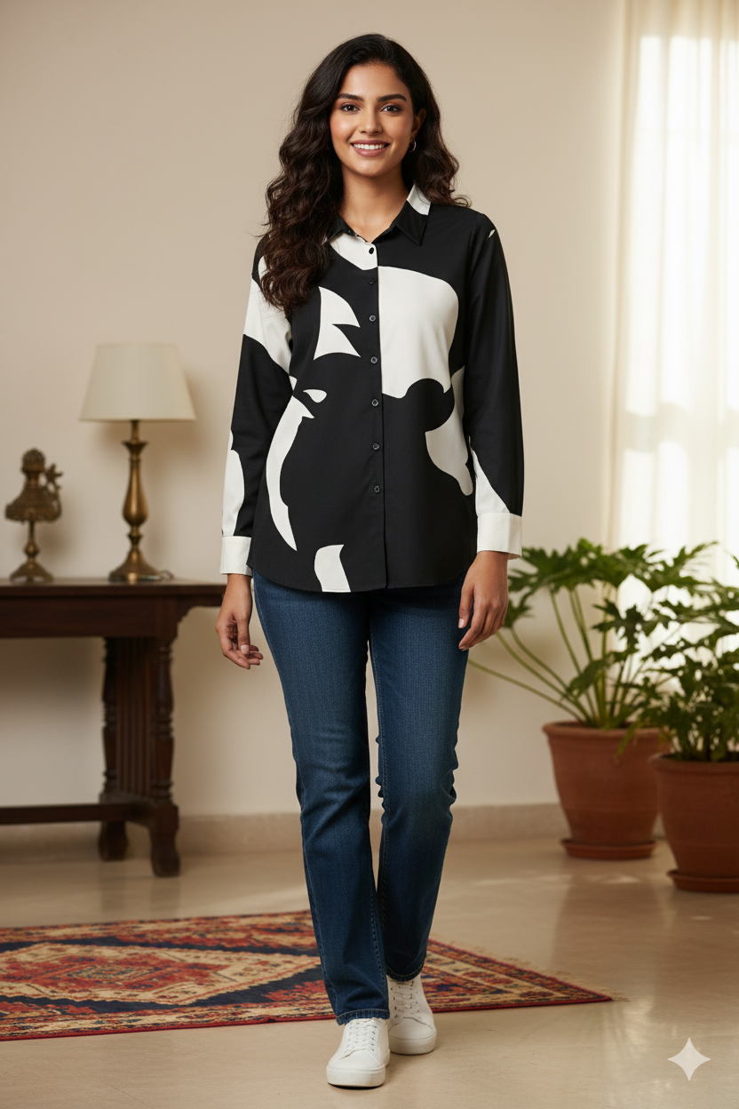Monochrome Abstract Grid Shirt