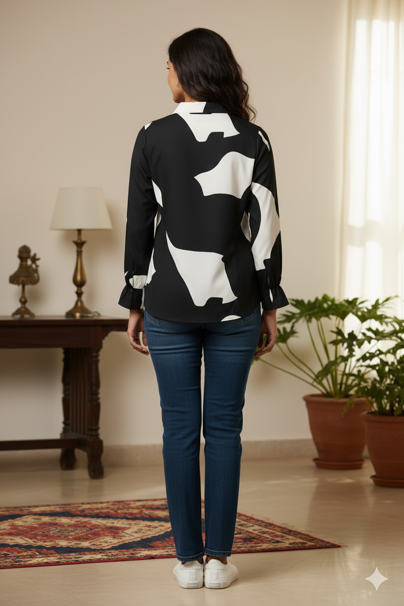 Monochrome Abstract Grid Shirt